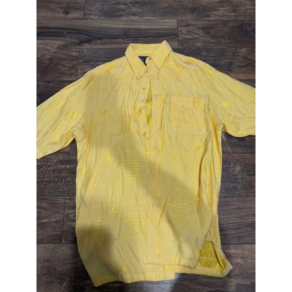 Southpole Mens Yellow Jacquard Logo‎ Button Down Shirt Short Sleeve Size M Y2K